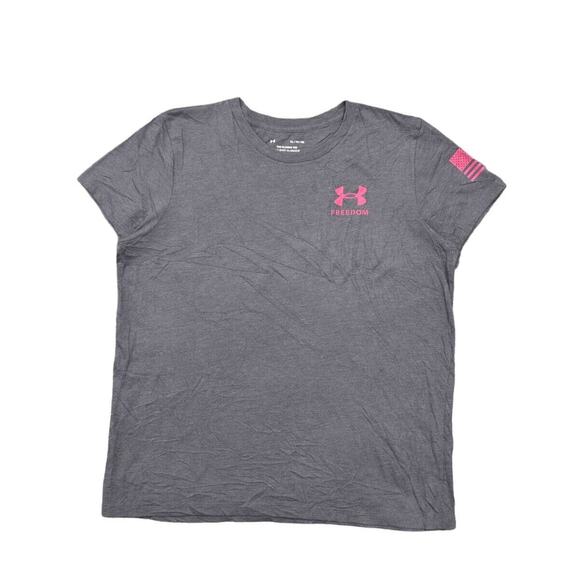 Under Armour Gray Cotton T-Shirt Women's XL Preowned Classic Tee Freedom - Picture 1 of 8